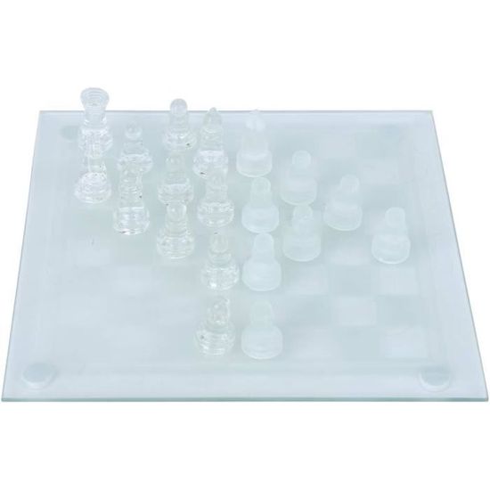 Jeu d'échecs en verre, pièces d'échecs en verre et échiquier 9,8 x 9,8
