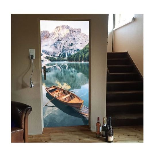 Sticker Porte Trompe L'oeil Effect 3D Forêt & Fée Papillon Pour Décoration Mur Salon Cuisine Chambre Salle De Bain Papier Peint L83 X H204cm