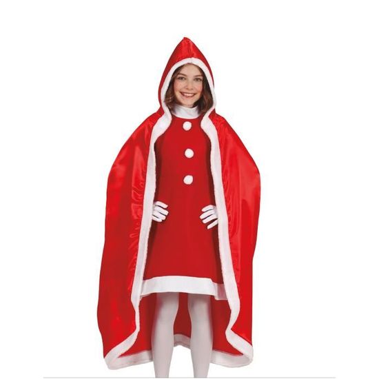 Cape longue de Mère Noël enfant - Blanc - Rouge - Matière style fourrure - Intérieur