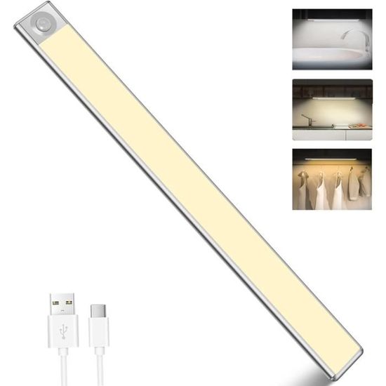 40CM LED Lampe de Placard, avec Détecteur de Mouvement, 2500mAh,  Rechargeable USB, 3 Couleurs, Dimmable Éclairage - Cdiscount Maison