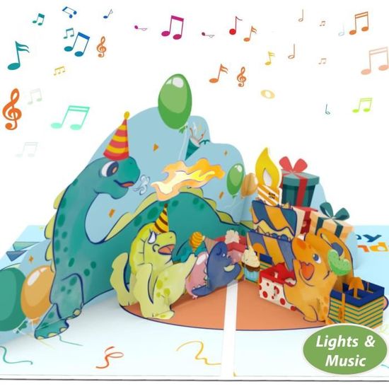 Carte D’anniversaire Musicale Pop-up 3D - Avec Enregistrement Message, Lumière, Bougie à Souffler - Français