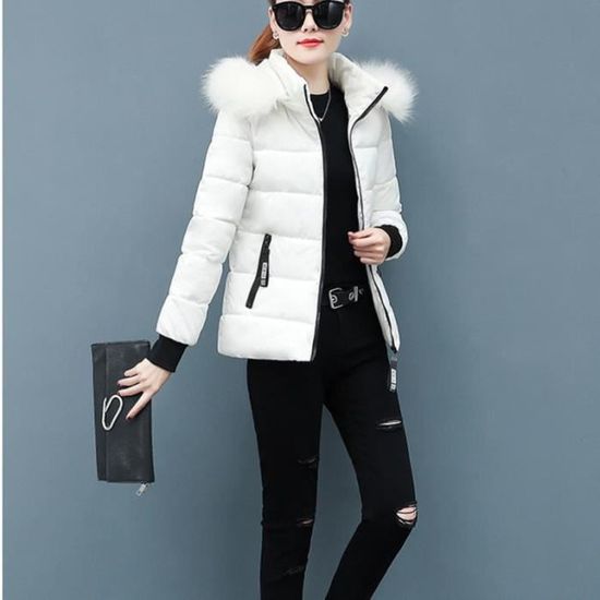Doudoune Femme Légère à Capuche - Duvet De Canard - Coupe Slim - Blanc - Pour L'hiver Et Le Ski - 1