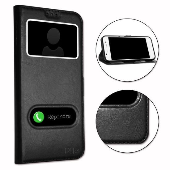 ACER Liquid Z630 Housse dédiée noire folio à fenêtres façon cuir