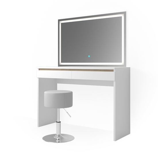 Coiffeuse Grace, Vert, 100 cm avec éclairage led et tabouret Vicco