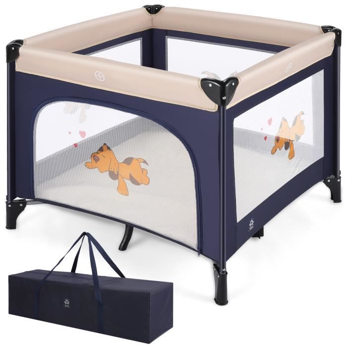 Lit Parapluie de Voyage Évolutif pour Bébés et Enfants, Pliable et Compact, avec Matelas et Sac de Transport, Jusqu'à 18 kg, Bleu