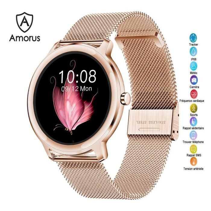 Montre Connectée Femmes Or Rose, Smartwatch Rappel Physiologique Fréquence Cardiaque IP68 Étanche pour iPhone Samsung Huawei