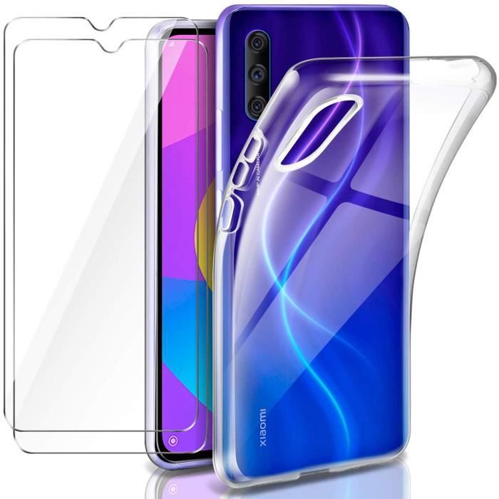 Coque Xiaomi Mi A3/Mi CC9e Transparente+ 2× Verre trempé Protection écran,Souple Silicone étui Protecteur Bumper Clair TPU