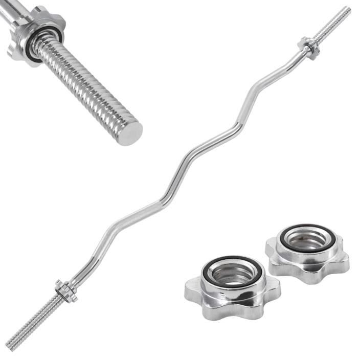 Luxueux Magnifique-Barre d'haltères - Barre de Musculation-Barre à Disques, Barre de Curl - courbe 3x120 cm Acier solide