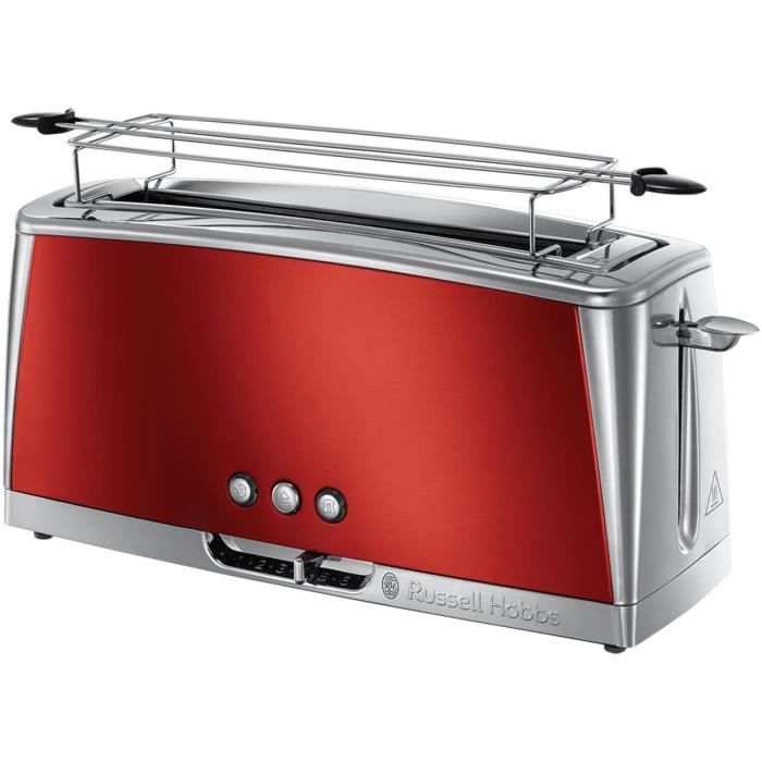 Russell Hobbs Toaster Grille-Pain, Spécial Baguette, Cuisson Rapide, Chauffe Viennoiserie - Rouge 23250-56 Luna