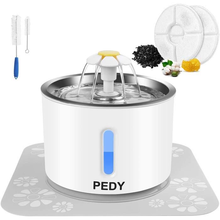 Pedy Fontaine à Eau pour Chat et Petit Chien 2,4L, Distributeur Eau pour Chat Silencieux avec Fenêtre de Niveau d'eau, LED avec inte