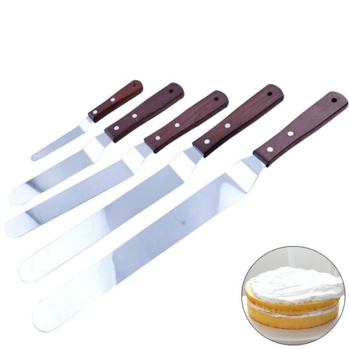 Spatules Coudées À Patisserie En Acier Inoxydable Spatule Gateaux Palette Pelle Cuisine Avec Manche En Bois 5 Pièces