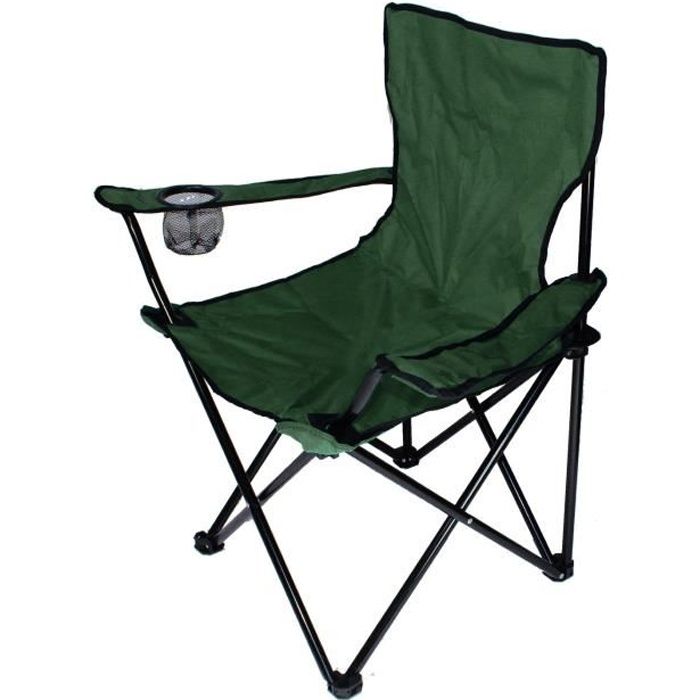 Chaise de Camping Fauteuil Pliable avec Porte-Boisson et Sac de Transport -Vert militaire YALURUI