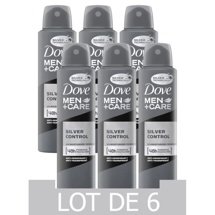 DOVE Lot de 6 Déodorants Homme Protection 48h Silver Control Sans Alcool - 150ml