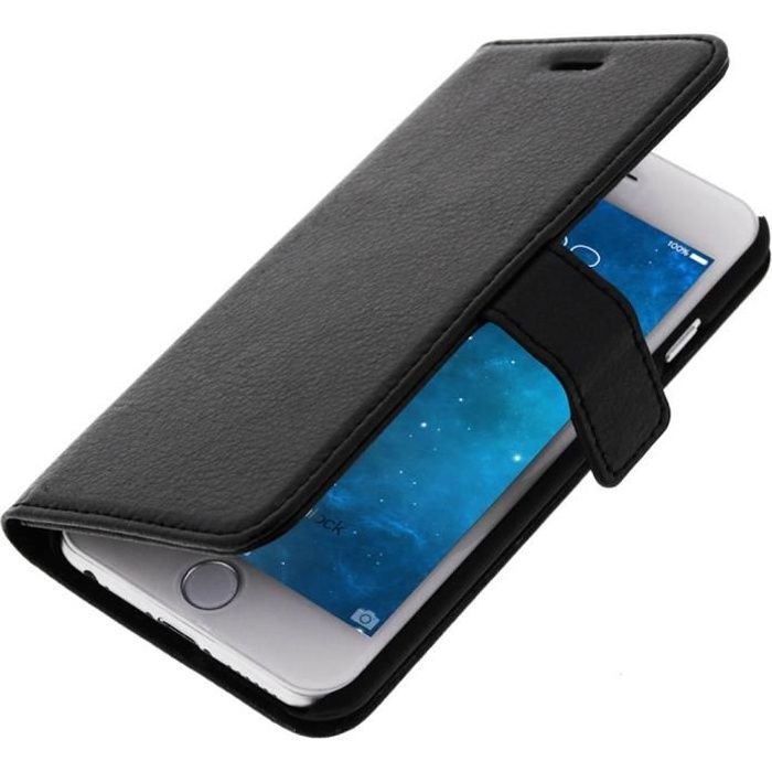 Housse Folio Portefeuille pour iPhone 6 - Etui Clapet Support Noir