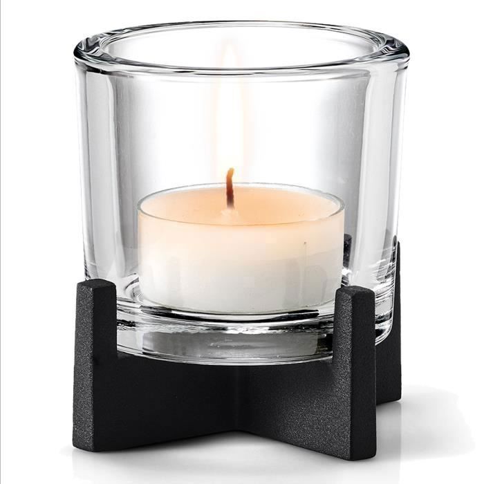 Blomus Photophore Nero, Bougeoir, Chauffe-Plat, Chandelier, Acier - Verre, Flöz Design, 10,5 cm, 65550