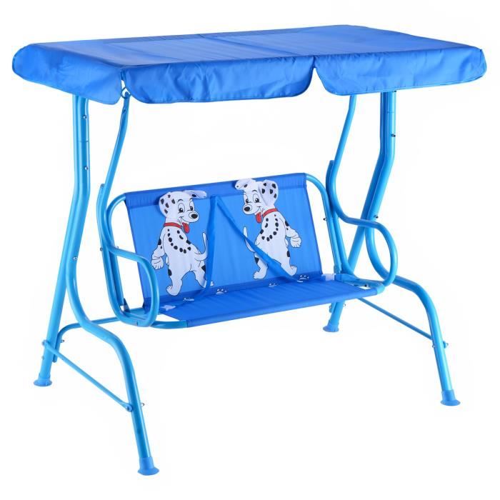 COSTWAY Balancelle de Jardin pour Enfants 2 Places,Toit Anti-UV Balançoire Jardin pour Enfants Chaise Bascule 112 x 75 x 108 cm Bleu