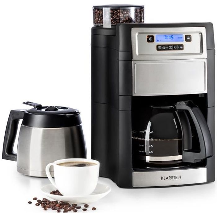 Machine à café - Klarstein - avec broyeur intégré - Cafetiere - 1.25L - 1000W - machine cafe - 2 à 10 tasses - minuterie - Noir
