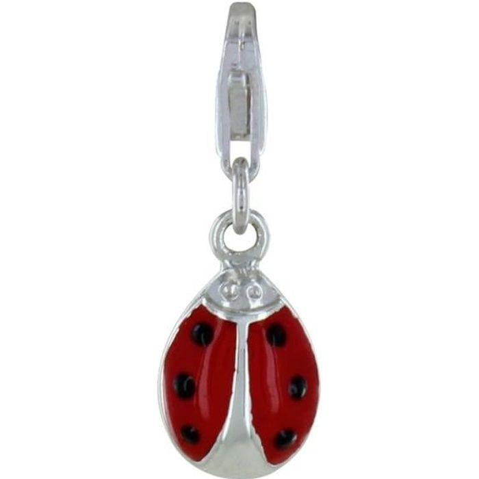 Les Poulettes Bijoux - Charms Argent Coccinelle Eté Emaillée Rouge et Noire