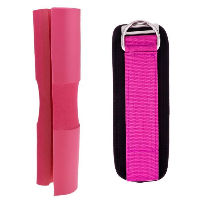 Coussin Barre à Disques Support Haltères et Ceinture Courroie de Cheville Exercice Fitness Rose