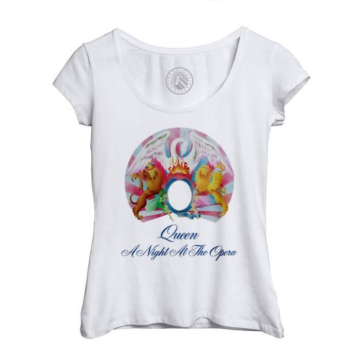 T-shirt Femme Col Echancré Queen Freddy Mercury A Night at the Opera Rock 80's