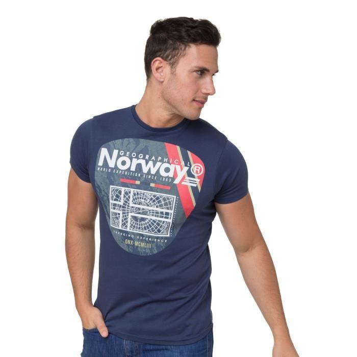 GEOGRAPHICAL NORWAY T-shirt col en V en coton Bleu marine - Homme