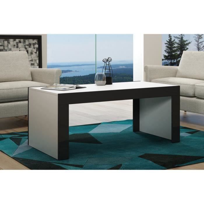 Table basse en MDF Blanche mat et bordure noir laquée 120 cm