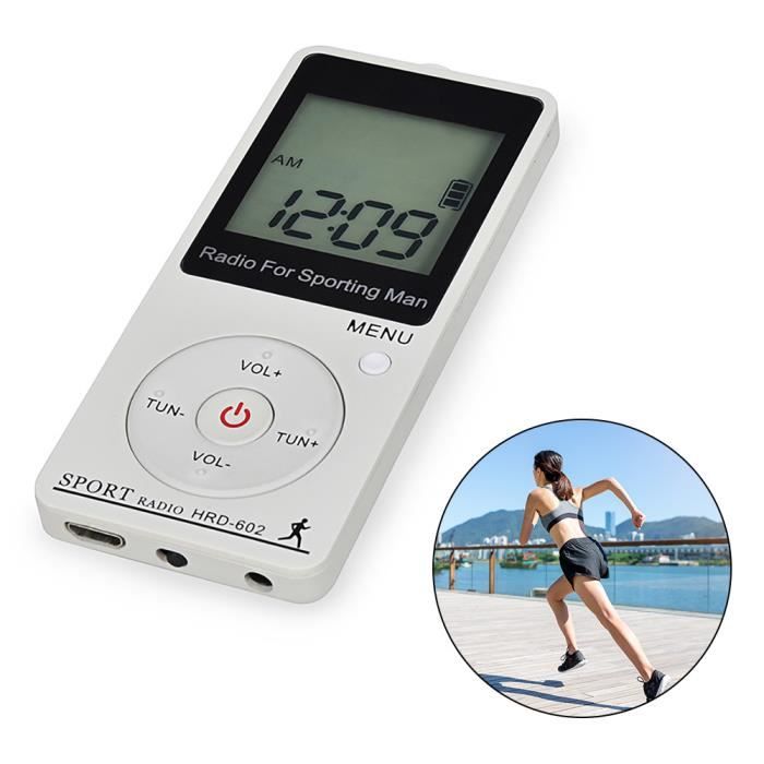 Mini Radio De Sport Portable Récepteur Radio Fm Am Radio De Comptage De Pas Avec Écran Lcd Écouteur - Blanc
