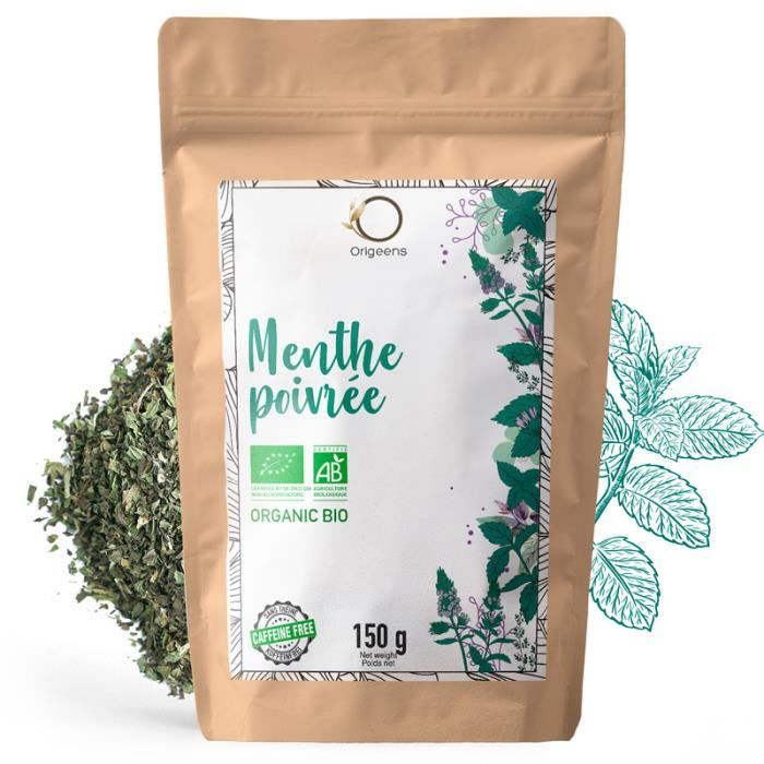 Feuilles de Menthe Poivrée BIO 150g - Menthe séchée pour thé à la menthe, thé glacé et la Cuisine