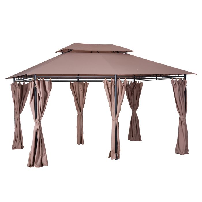 Tonnelle barnum pavillon de jardin style colonial double toit toiles latérales amovibles 3L x 4l x 2,65H m chocolat
