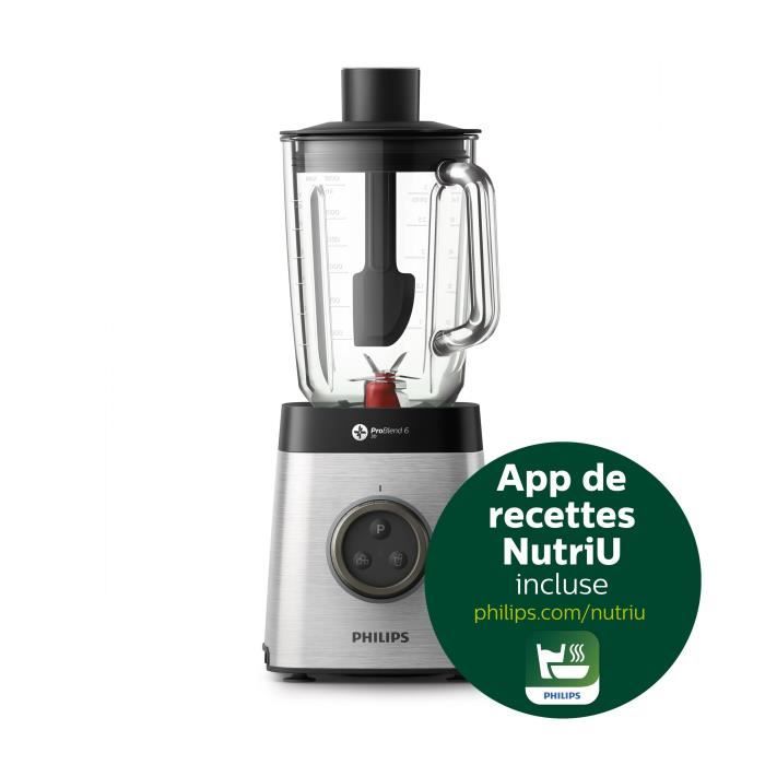 PHILIPS Blender HR3655/00 Avance Collection Mixeur avec Bol en Verre + 2 Gourdes 600 ml 1400 W