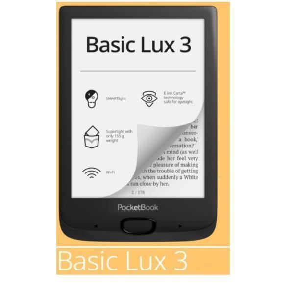 ORDINATEUR PORTABLE ET TABLETTE, E-Book, 6 Pouces, PocketBook Pocketbook Basic Lux 3 Encre Noir spécifications Taille 6'' Écran