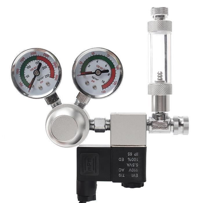 TEMPSA Aquarium Régulateur CO2 Système Pression Compteur de Bulle Double Jauge Solénoïde Électrovanne 220V PRISE EU