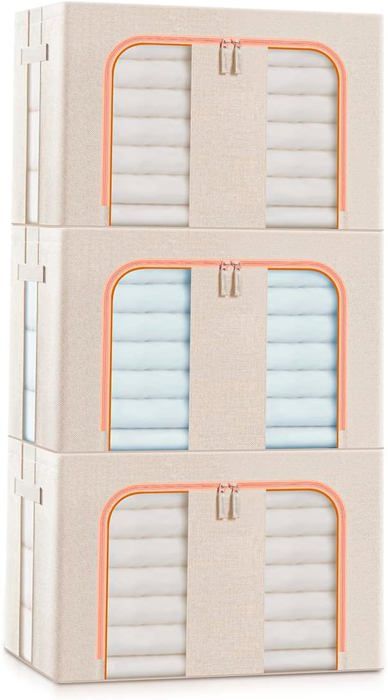 Boîtes De Rangement Pliables RIHUD 18L - Lot De 2, Tissu Beige Pour étagères Ou Tiroirs