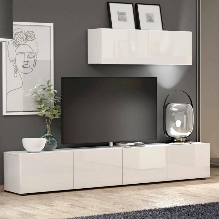 Meuble TV Dfalzeran - Dmora - Mélamine - Blanc brillant 225x51.8h39 cm Meuble TV Dfalzeran - Dmora - Mélamine - Blanc brillant 225x51.8h39 cm