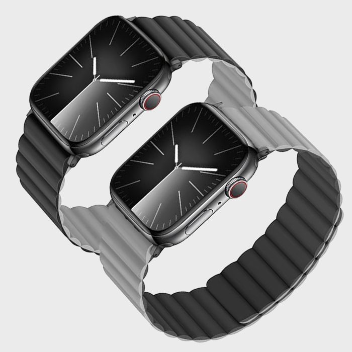 Bracelet Réversible Silicone Magnétique Double Face Noir-Gris pour Apple Watch 42/44/45/49mm Série 9 8 7 6 5 4 3 2 1 SE-Visiodirect