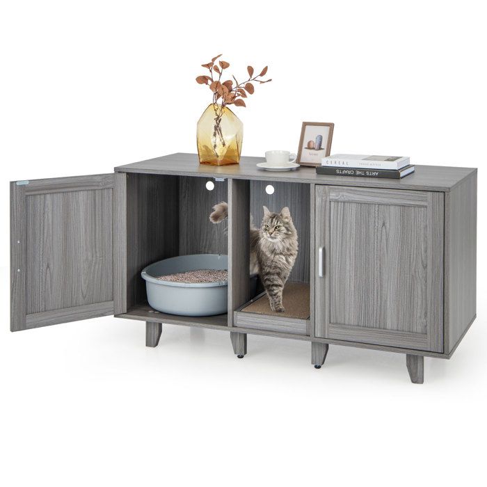 Comparer les prix de GOPLUS Maison de Toilette 3 en 1 pour Chat, Enclos pour Litière avec Pieds Amovibles et Planche à Griffer Détachable, Noir