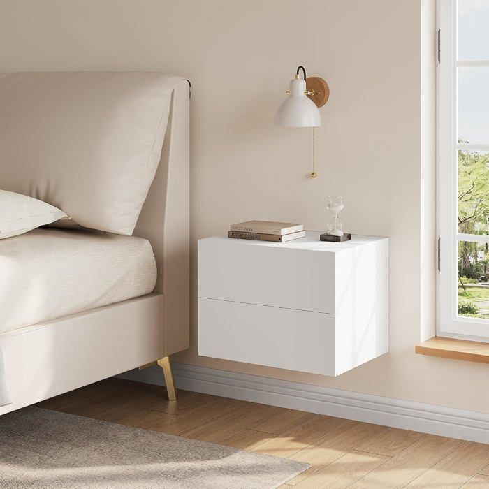 Chevet mural suspendu - WOLTU - 2 tiroirs - Blanc - Table de Nuit Flottante - 40x30x30 cm - Scandinave Chevet mural suspendu - WOLTU - 2 tiroirs - Blanc - Table de Nuit Flottante - 40x30x30 cm - Scandinave