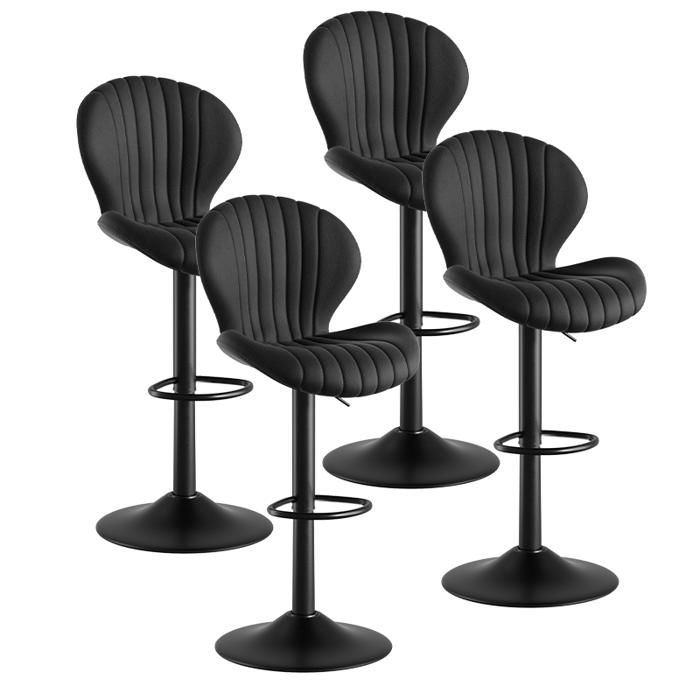 Tabouret de bar Lot de 4 Chaises de bar en TissuChaises de Cuisine avec Dossier et Repose-pieds pour Cuisine Noir