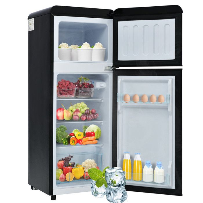 Réfrigérateur congélateur 92 litres 64L+28L Frigo avce 2 portes 【Vérifiez les Dimensions】 éclairage LED Noir Classe D