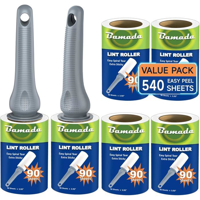 Brosse Anti Poils Animaux 540 Feuilles très adhésives Extra Collant Rouleau adhesif VetementBrosse Adhesive Poils Animaux(Gris)