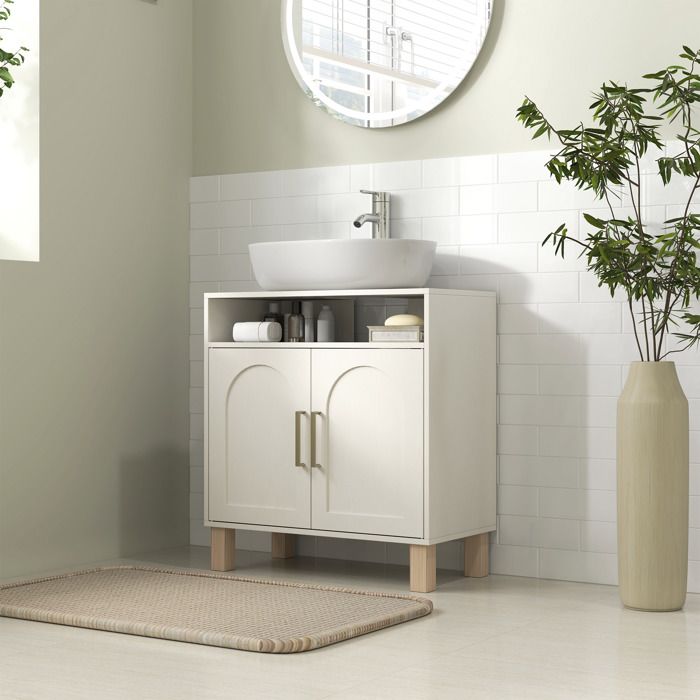 Meuble salle de bain sous lavabo meuble sous lavabo placard 2 portes avec étagère réglable 60 x 30 x 63 cm blanc