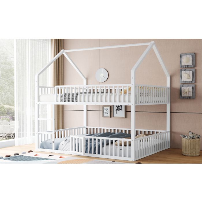 Lit détage pour enfants 140*200 Lit double en métal Lit familial pour enfants Lit détage avec escalier Design loft Lit