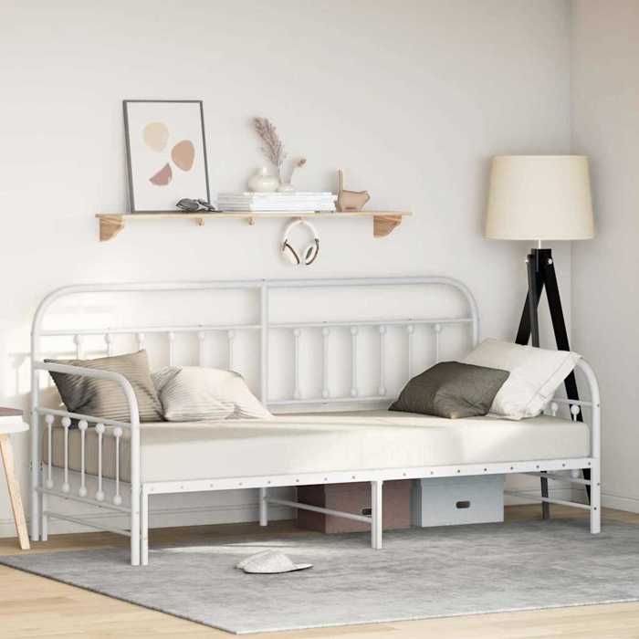 Lit dappoint en acier - UU - 90x190 cm - Blanc - Extensible - Cadre à lattes - Anti-rayures - Design contemporain