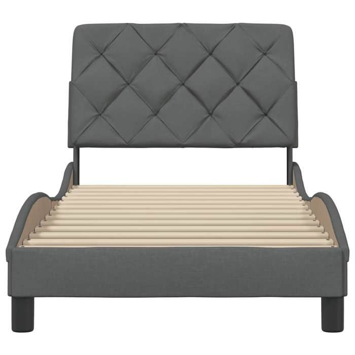 BURKE* Lit simple 80x200 cm Structure de lit classique sans matelas gris foncé tissu- LL4944