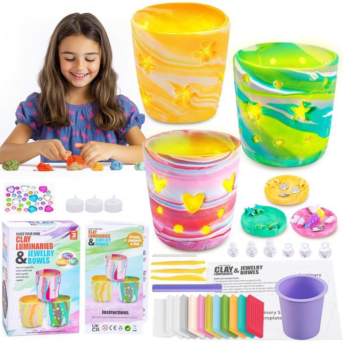 Activité Manuelle Enfants & Adultes DIY Kit de Lampes en Argile Bricolage Loisir Creatif Enfant Kit Creatif Enfants Idéal Cadeau