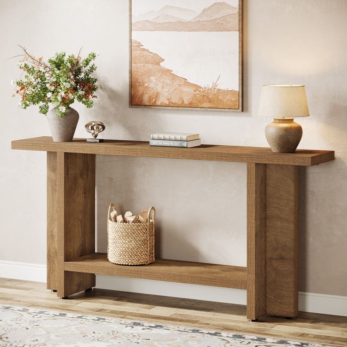 Table Console étroiteLittle Tree150 cm Table de Salon avec étagère Pour SalonCouloirEntréeNoyer Clair
