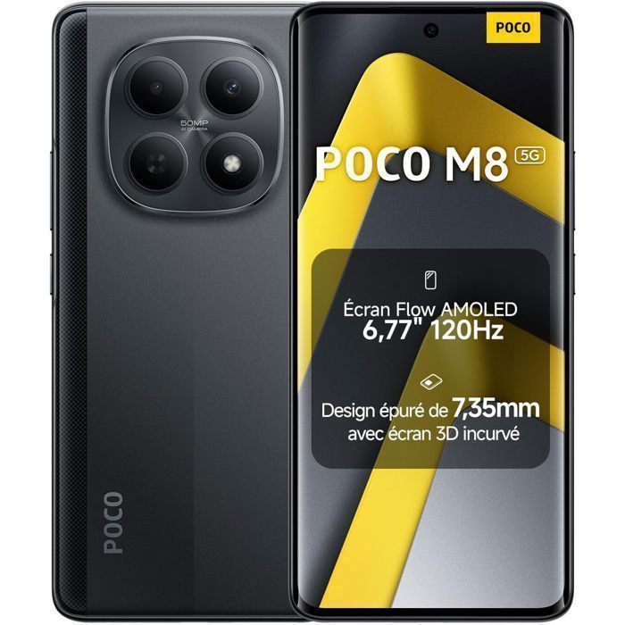 Smartphone Xiaomi POCO M8 5G 12Go Ram 512Go Noir Écran 6.77” AMOLED 120Hz Snapdragon® 6 Gen 3 - version globale