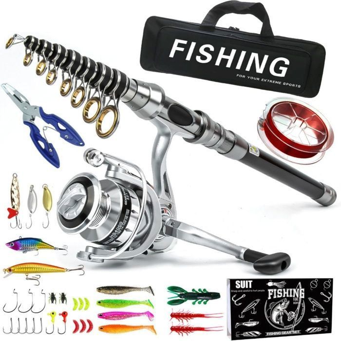 Canne à pêche Kit de pêche complet et portable Kit de canne télescopique Anneaux de guidage haute qualité équipement pêche débutant