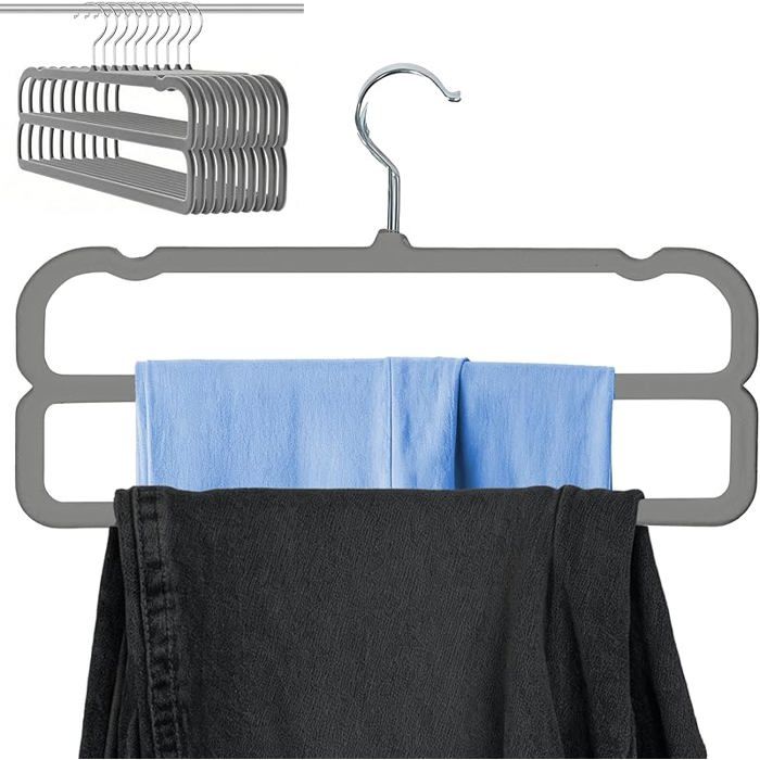 Cintre Pantalon Double Couche en Velours (Pack de 10) Gain de Place pour Gris Antidérapant Crochet Ro PORTE-CINTRE POUR DRESSING