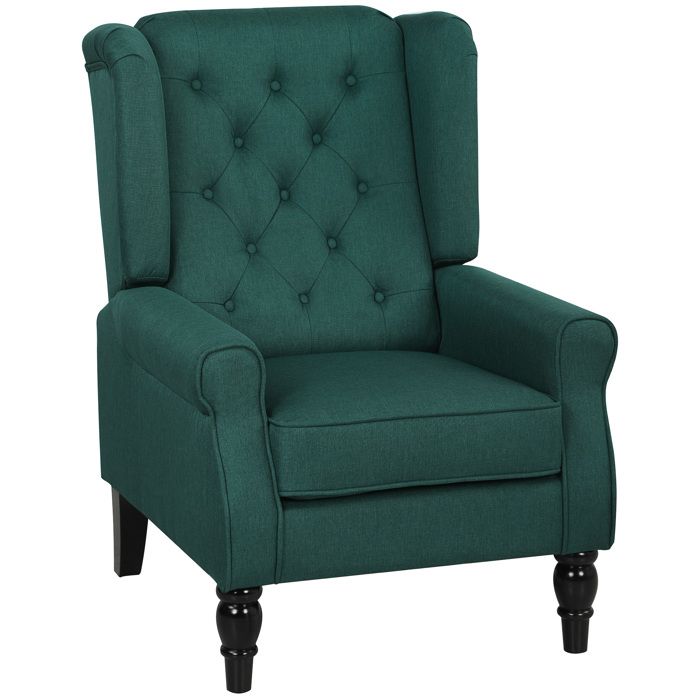 CollaHausse Fauteuil Oreilles Élégant Rembourrage Épais Housse Amovible 74x86x102cm Vert Foncé